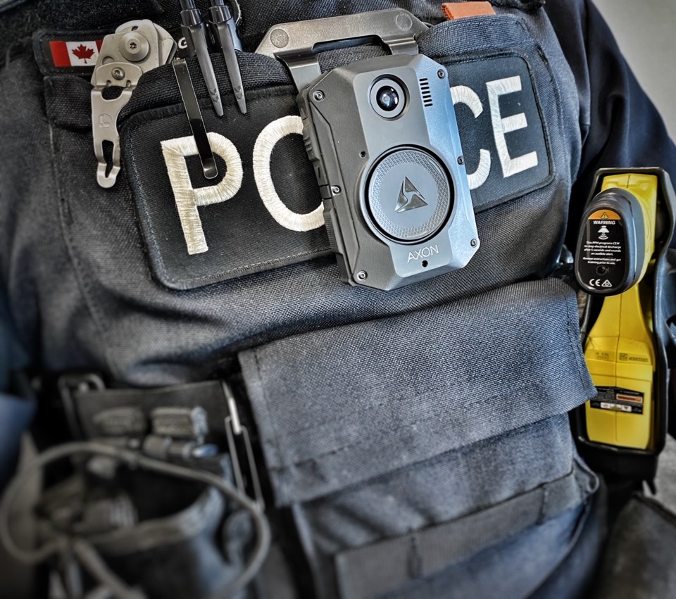 A body-worn camera on an officer's vest. (File photo)