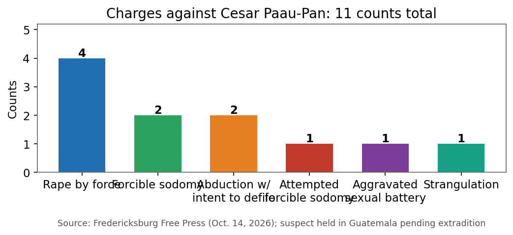 Charges against Cesar Paau-Pan: 11 counts