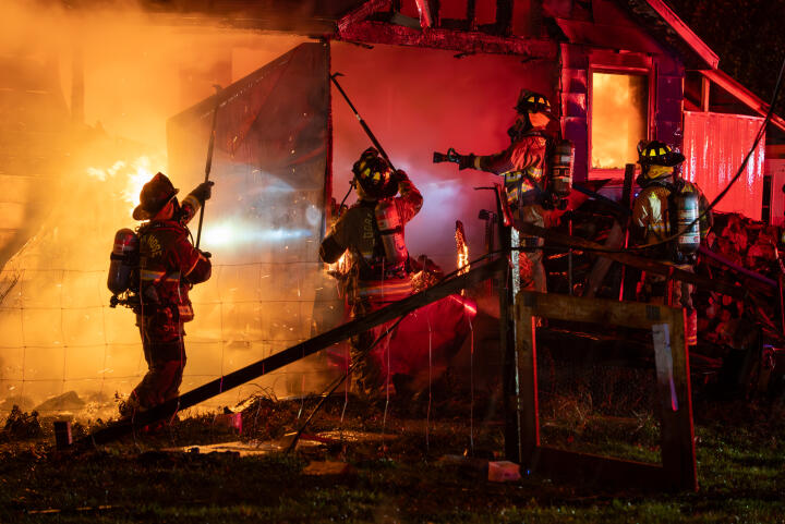 House fire response at night