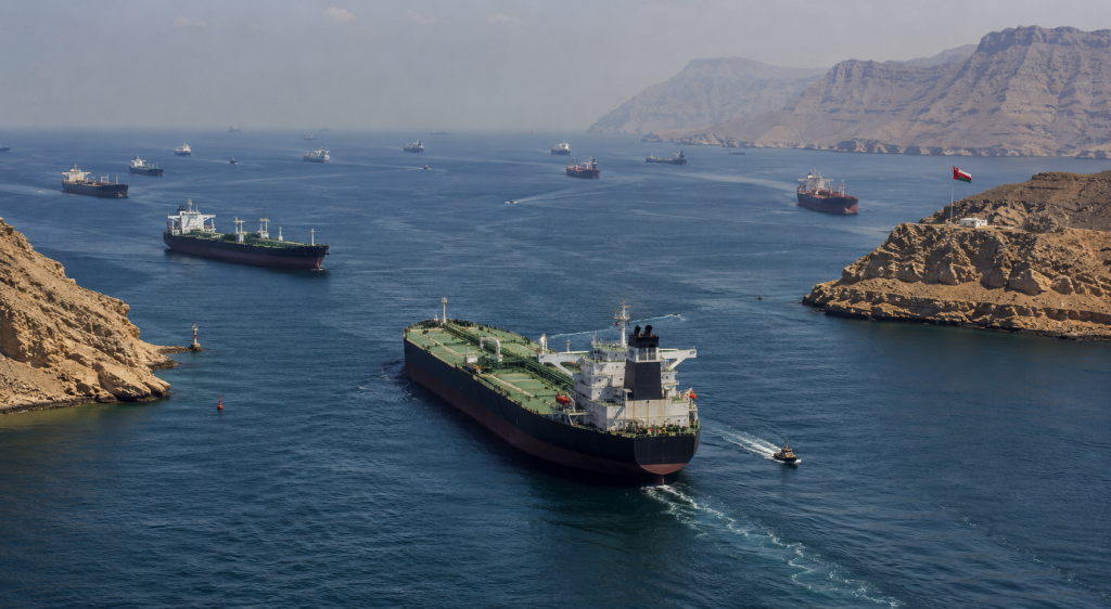 Oil tanker ships near the Strait of Hormuz