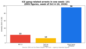 Chart: ICE gang-related arrests in one week, 131 total