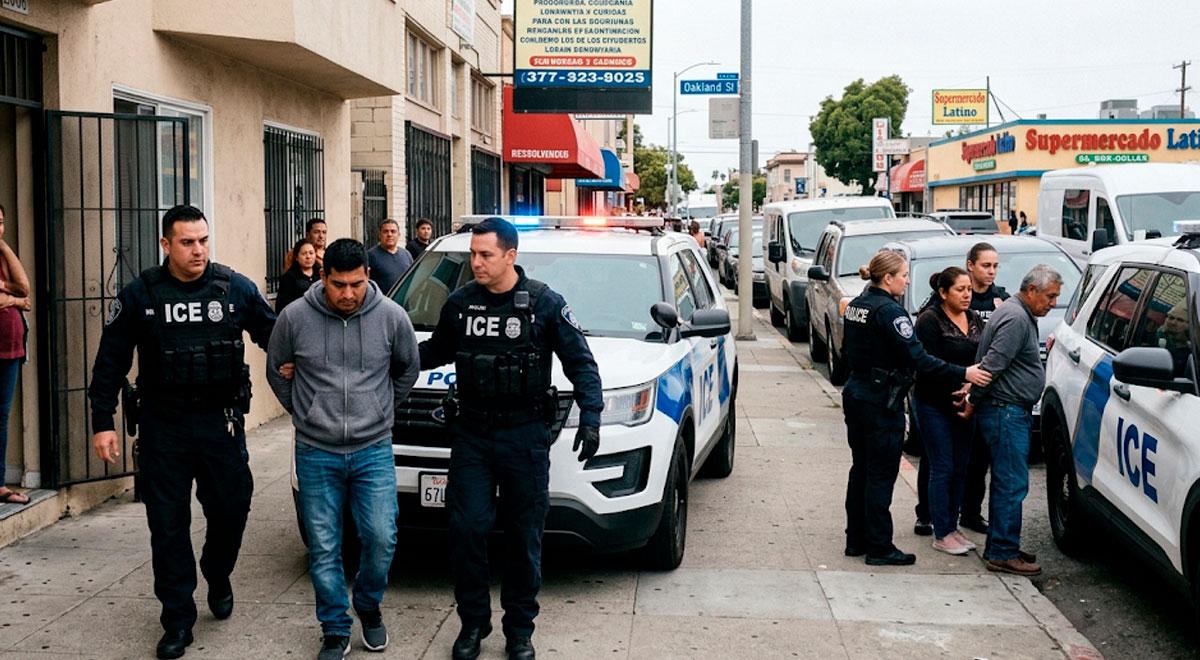 ICE agents make arrests on a city street