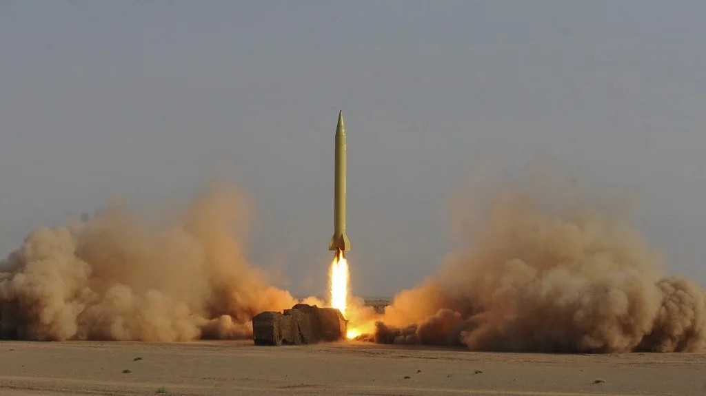 Iranian missile launching in a desert test