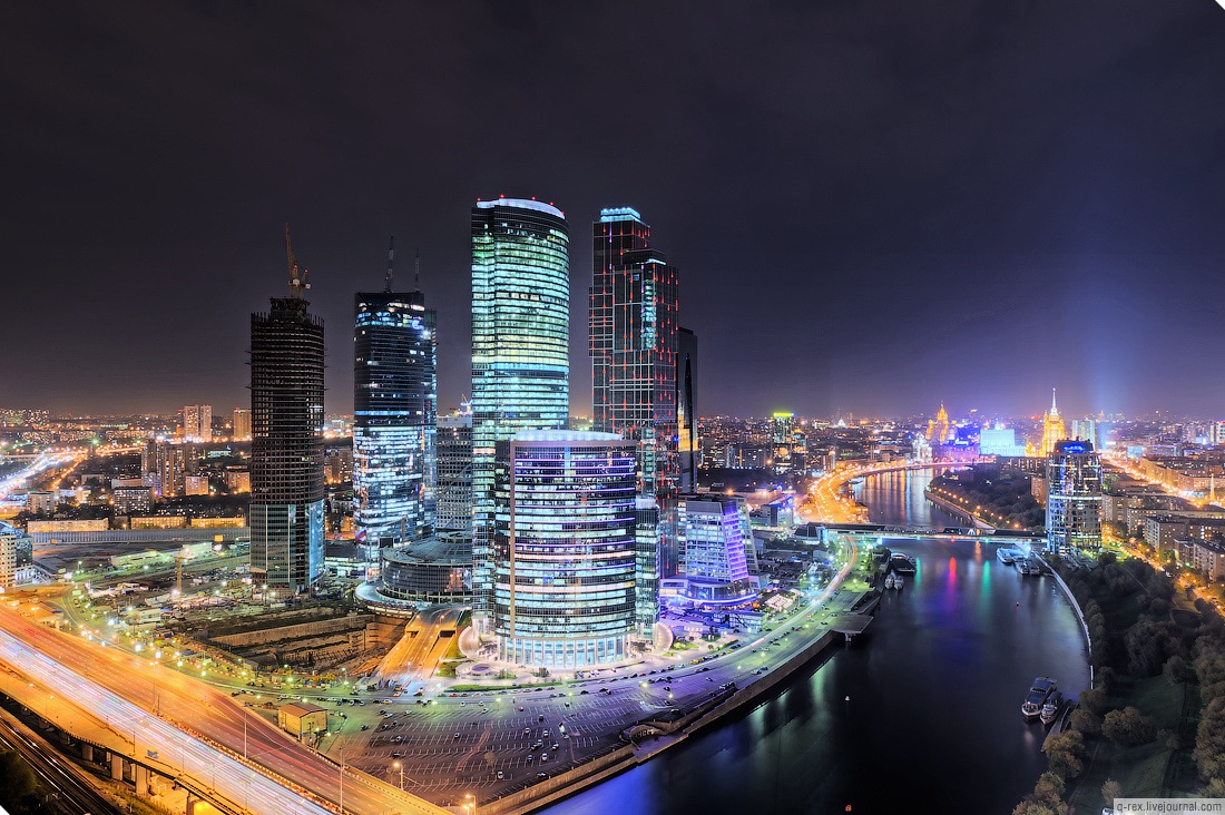 Moscow city skyline at night
