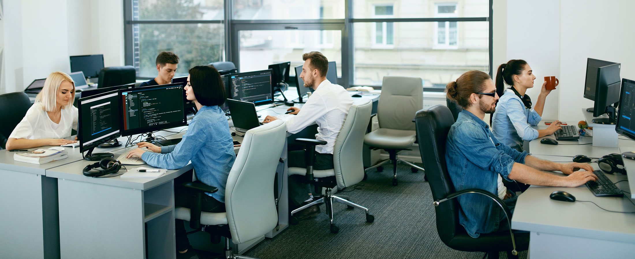 Office workers at computers