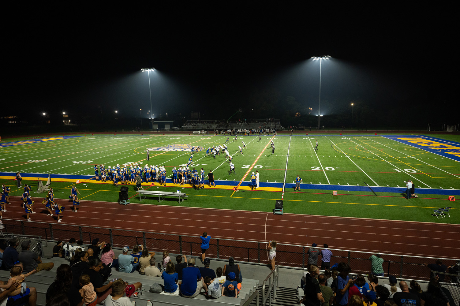 High school football stadium at night