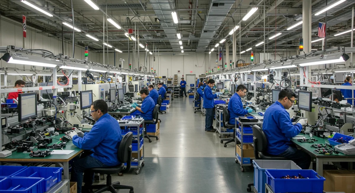 Workers at an American manufacturing plant