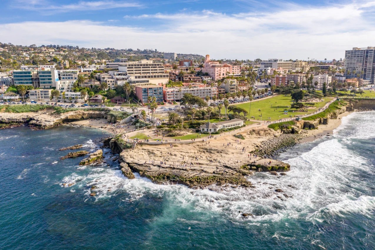 La Jolla Cove in San Diego with waves