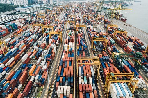 Cargo containers at a shipping port