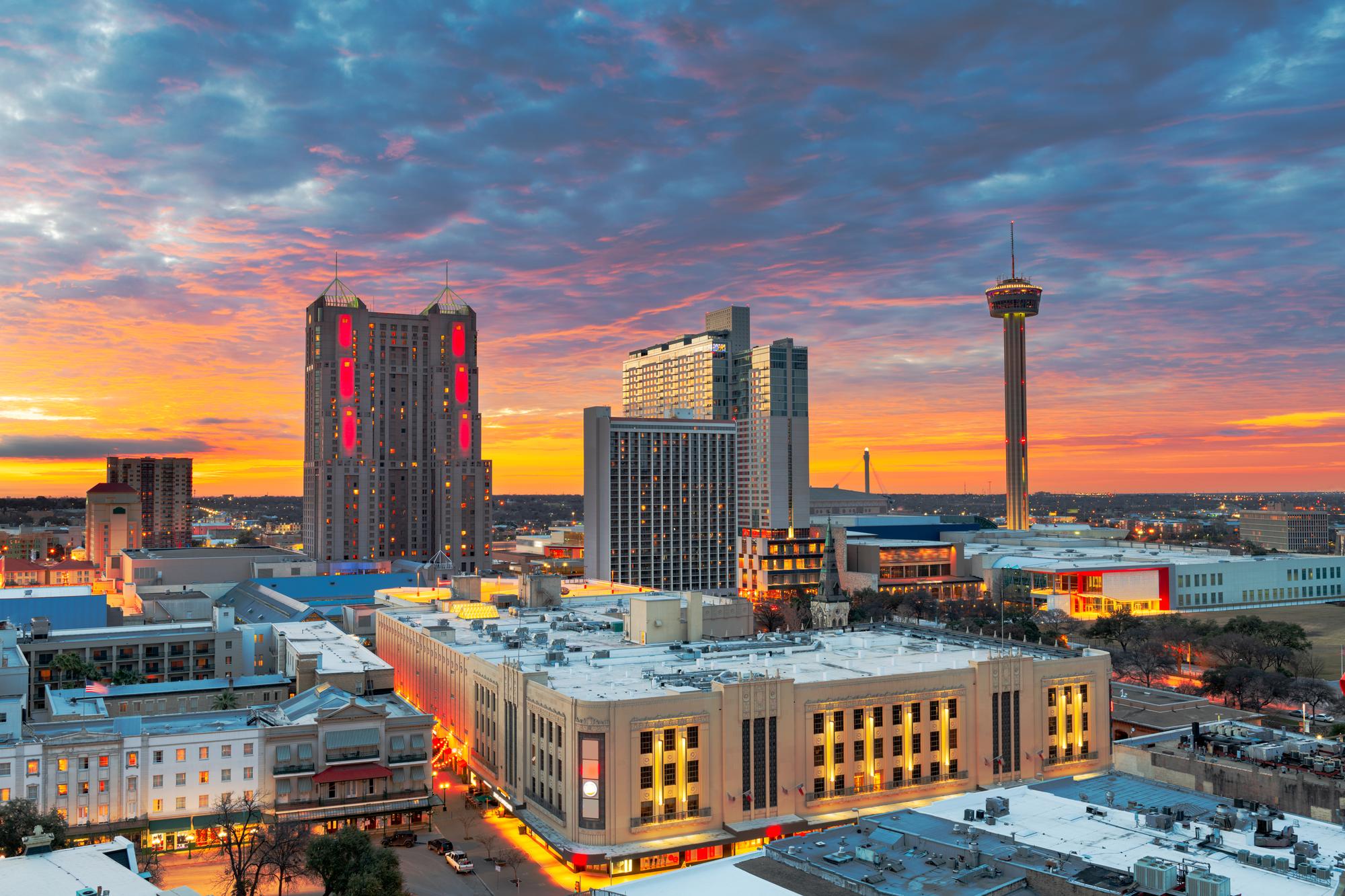 San Antonio skyline at sunset