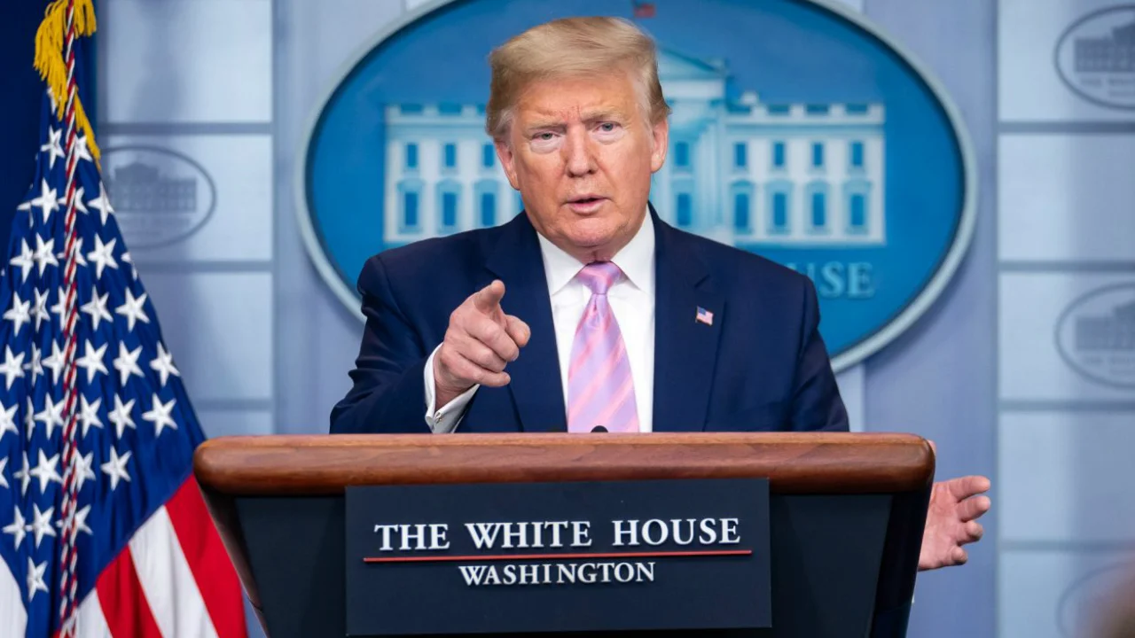 President Donald Trump speaking at the White House
