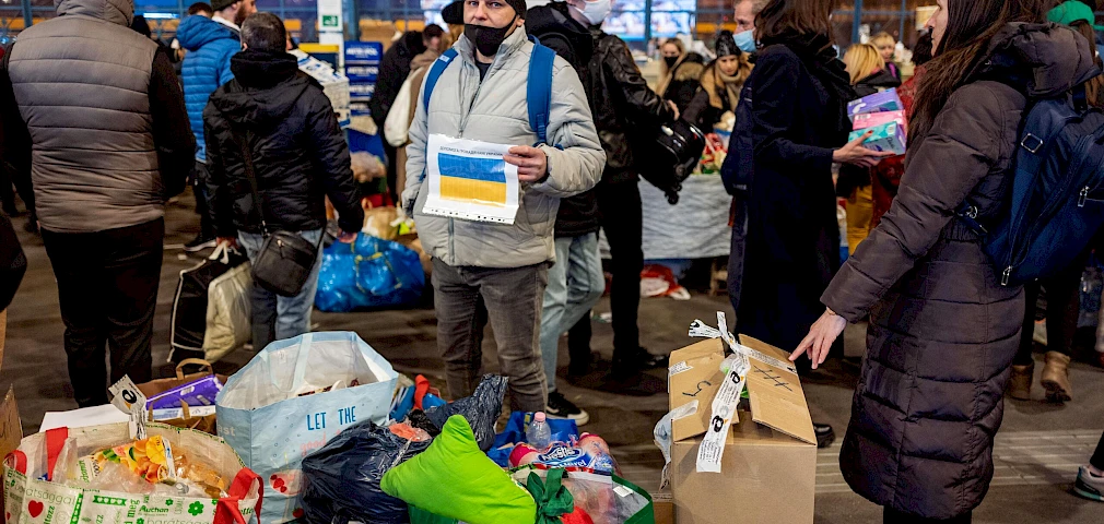 People at a railway station in Ukraine